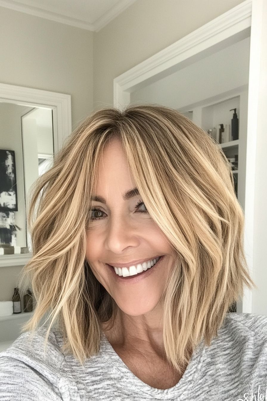 Ash Blonde Lob With Sun-Kissed Highlights Ash Blonde Lob With Sun-Kissed Highlights — Highlights Over 60