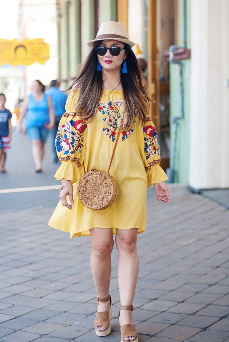 Embroidered Yellow Off-Shoulder Dress for Daytime — Bali Outfits