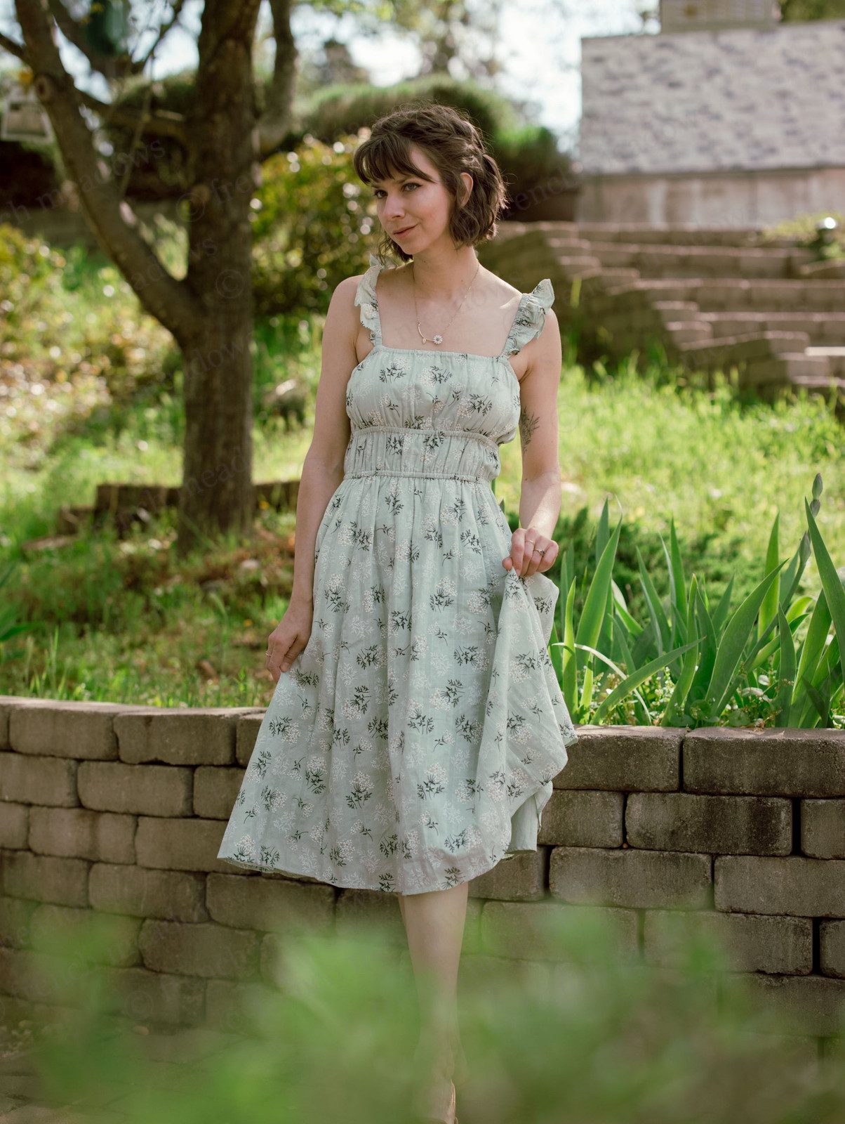 Charming Green Floral Cotton Milkmaid Dress for Summer Days — Milkmaid Dresses