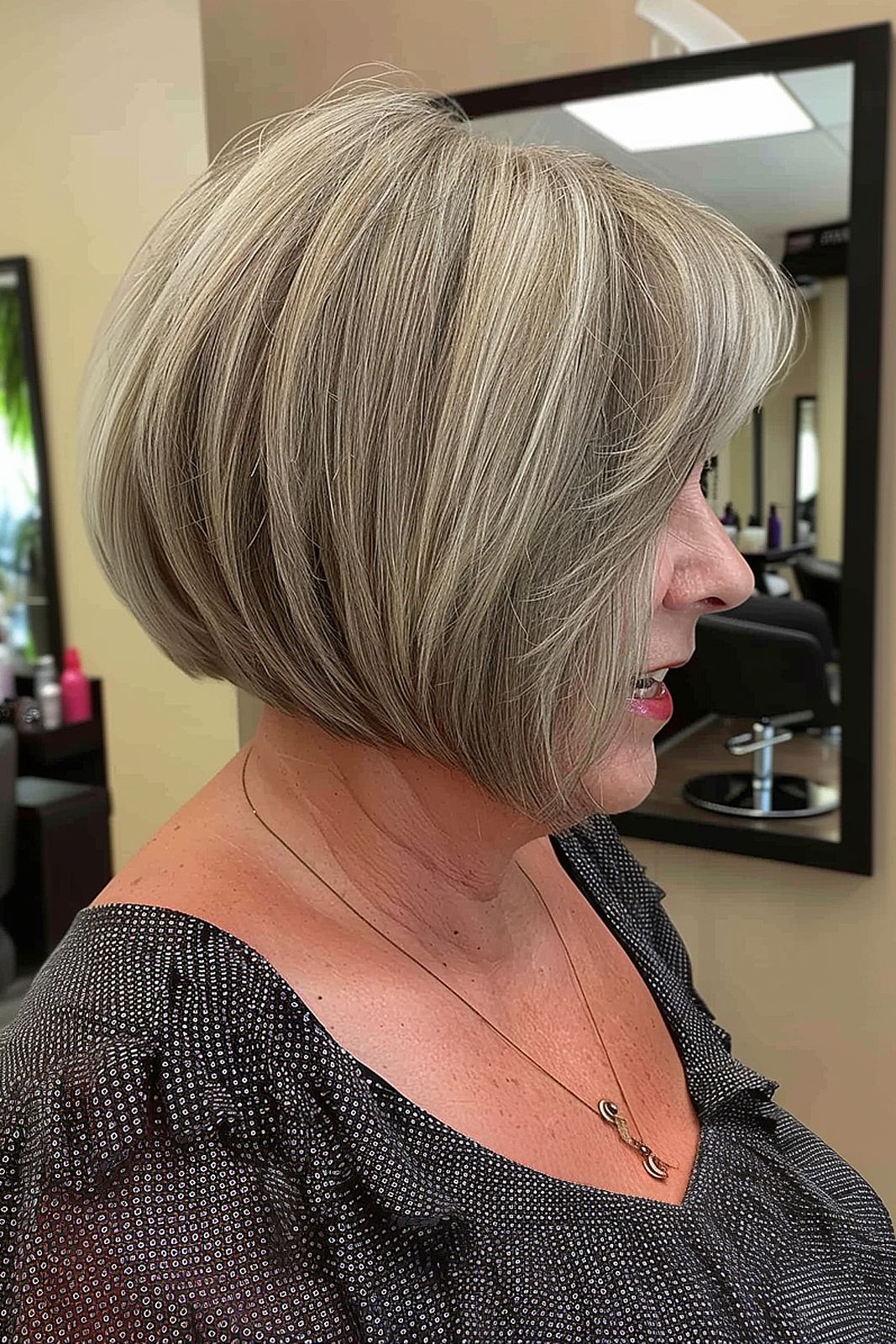 Chin-Length Ash Blonde Bob With Fringe — Layered Bob