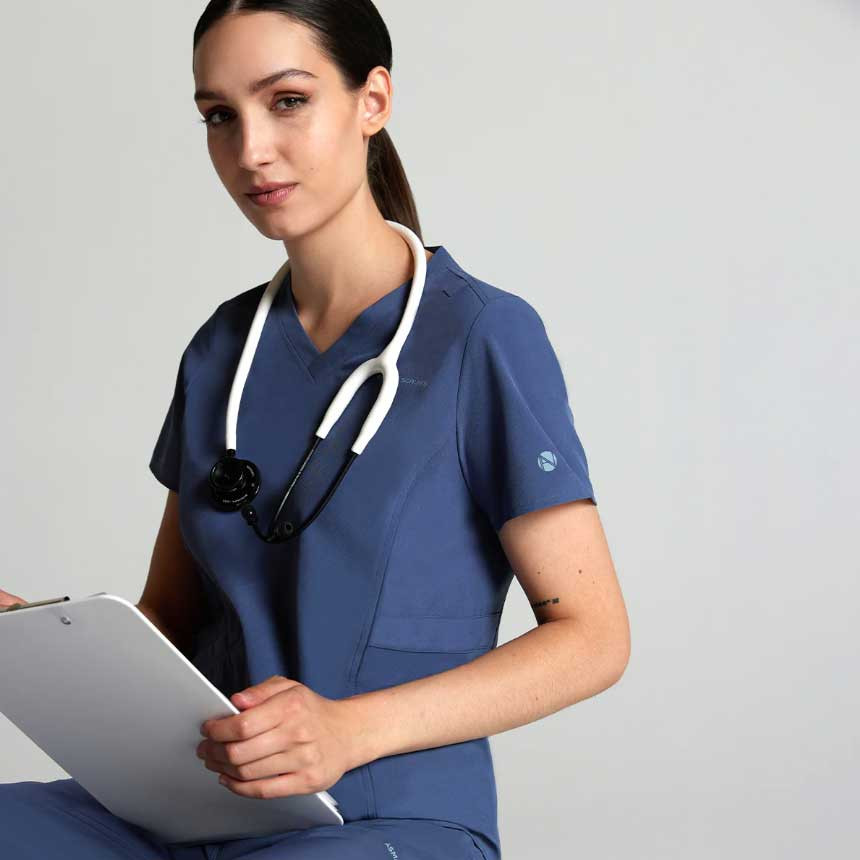 Medical Professional Uniform: Blue Scrubs with Stethoscope — Therapist Outfits