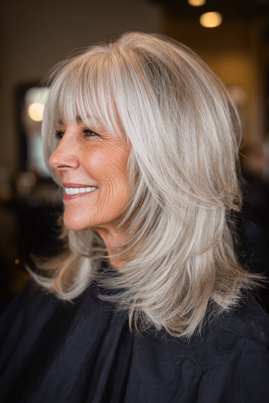 Shoulder Length Shag With Full Fringe — Hairstyles for Women Over 60