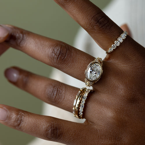 White Top Statement Oval Diamond Signet Ring with Stacked Bands White Top Statement Oval Diamond Signet Ring with Stacked Bands — Signet Rings