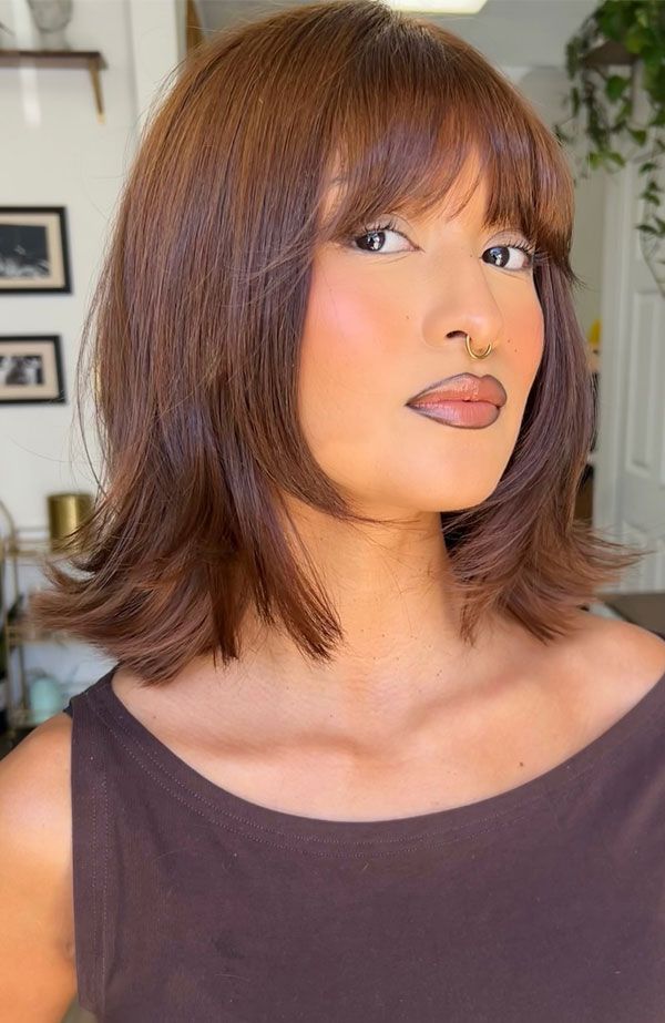 Layered Bob With Blunt Bangs Layered Bob With Blunt Bangs — Haircuts for Square Faces