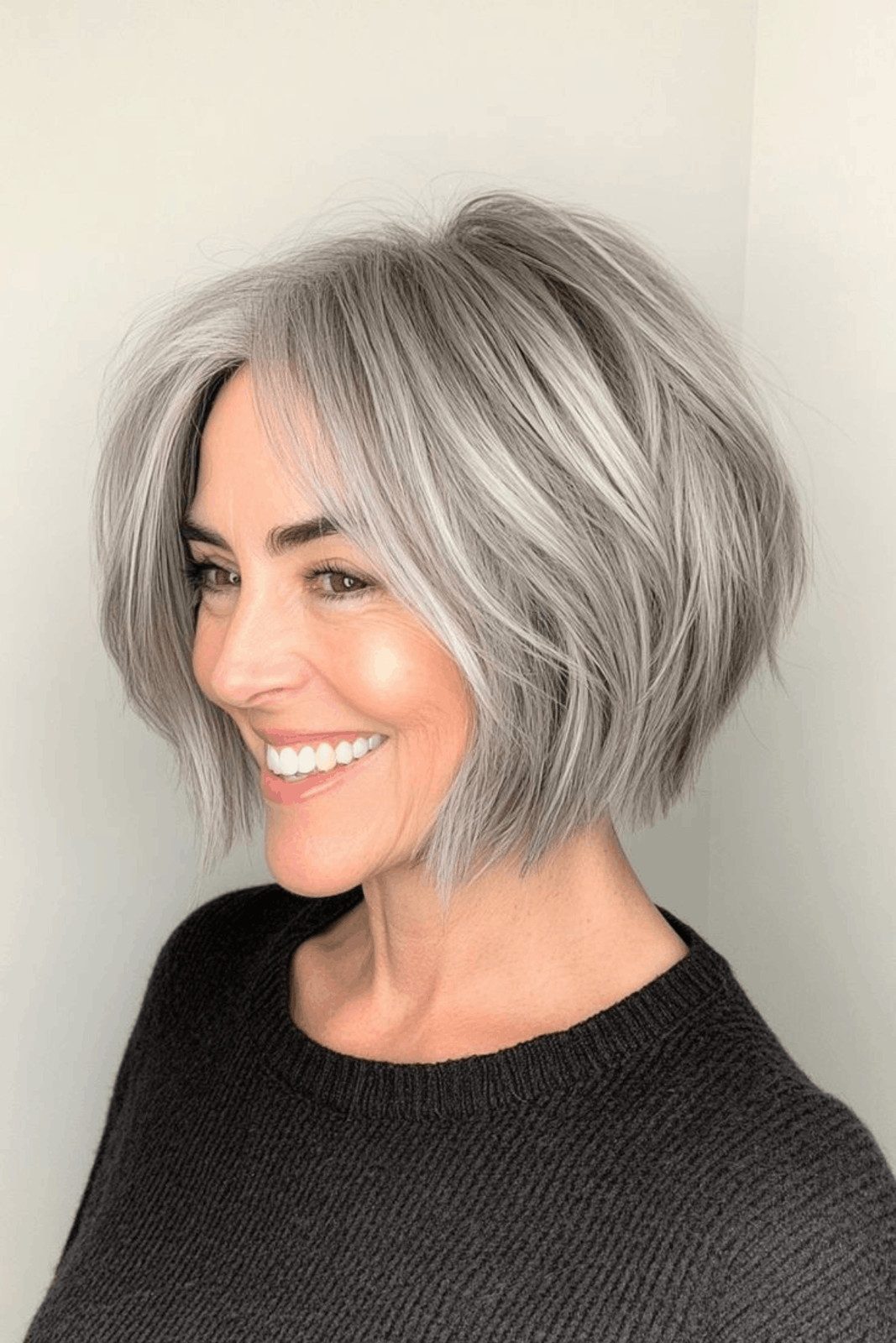 Voluminous Gray Bob With Silver Highlights