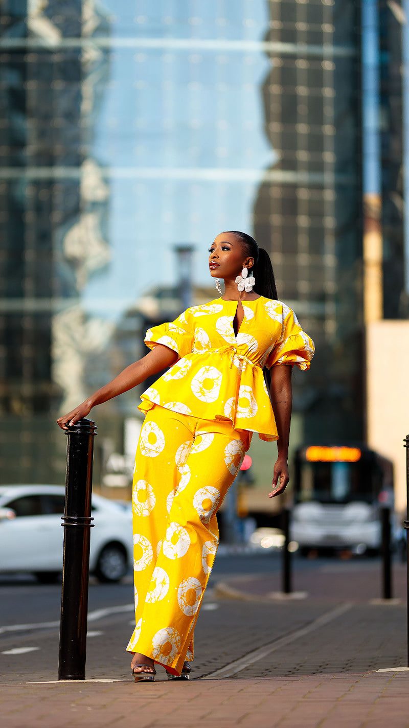 Yellow Peplum Top and Straight-Leg Trousers Yellow Peplum Top and Straight-Leg Trousers — Afrocentric Outfits