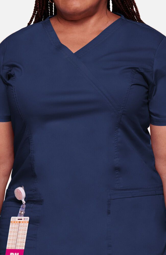 Navy Blue Wrap Scrub Top with ID Badge Navy Blue Wrap Scrub Top with ID Badge — Scrubs Outfits
