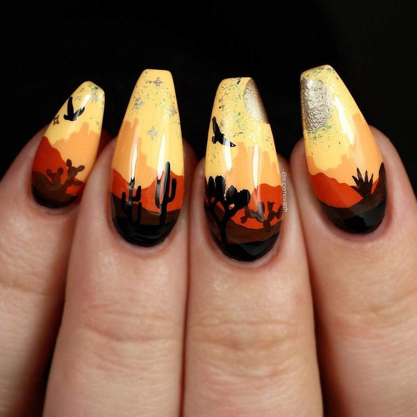 Desert Landscape Cacti Birds Moon Sun Visual Idea Desert Landscape Cacti Birds Moon Sun Visual Idea — Rodeo Nails