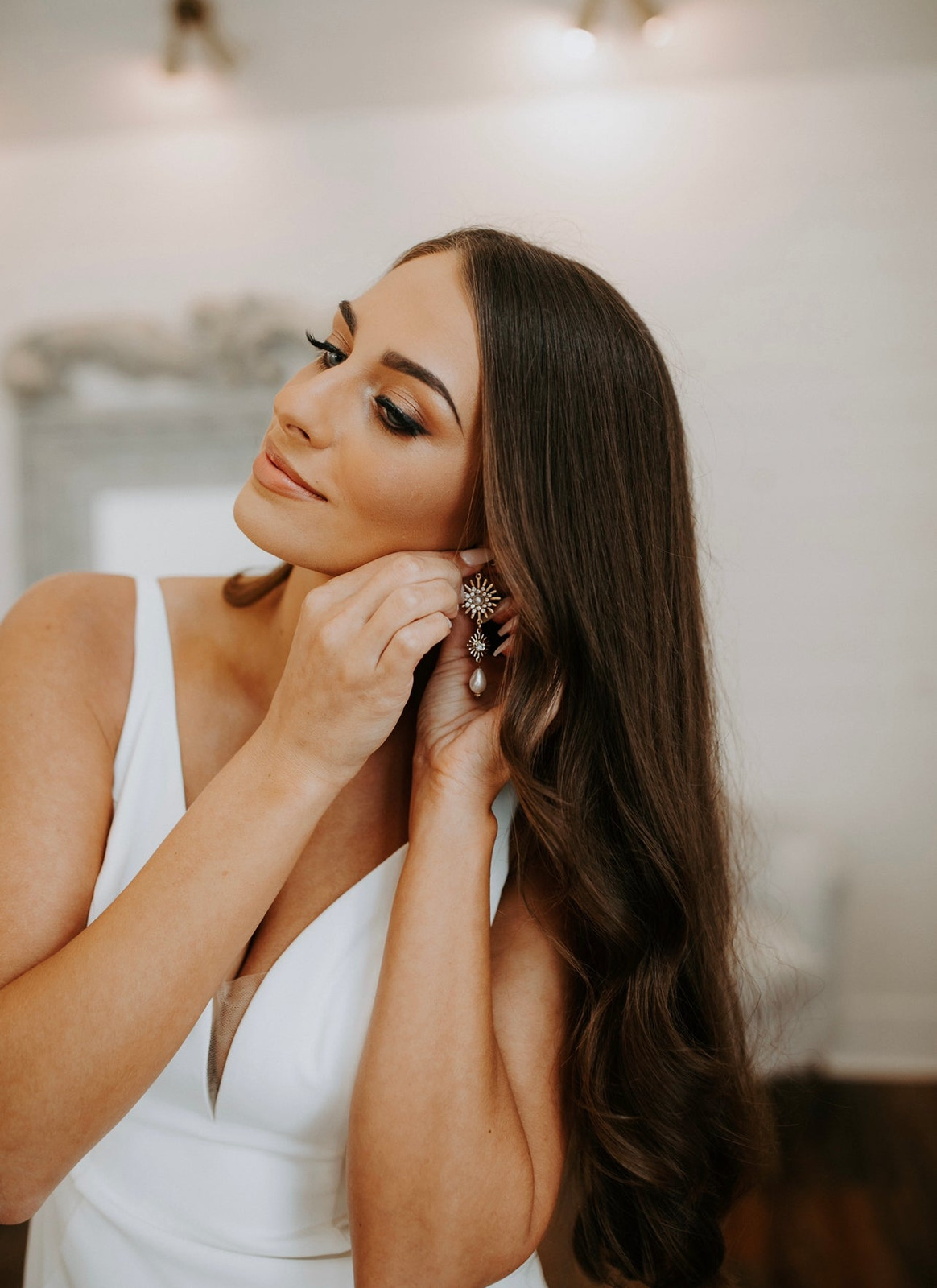 Dark Brown With Caramel Highlights Soft Waves — Halo Extensions Hairstyles