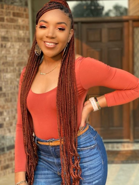 Copper Red Box Braids Side Part — Red Braids