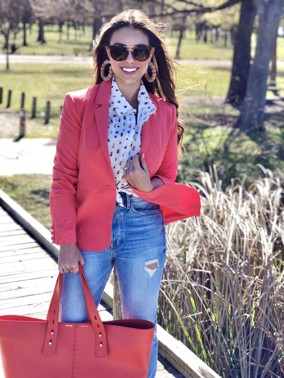 Coral Blazer and Distressed Jeans for a Casual Day — Dallas Outfits