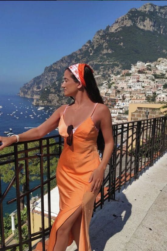 Orange Satin Slip Dress for Glamorous Evenings — Amalfi Coast Outfits