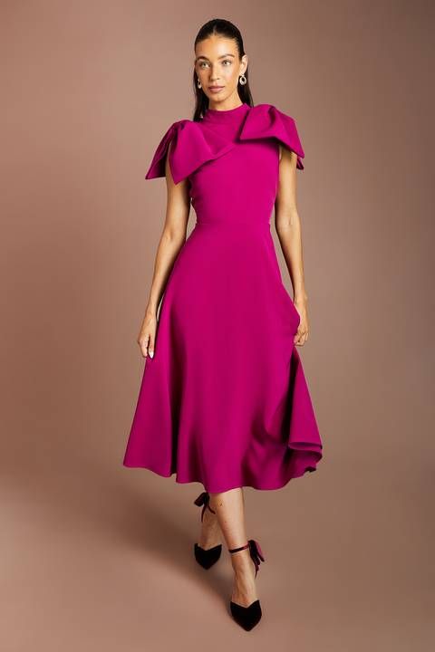 Statement Fuchsia Fit and Flare with Dramatic Bows Statement Fuchsia Fit and Flare with Dramatic Bows — Fit and Flare Dresses