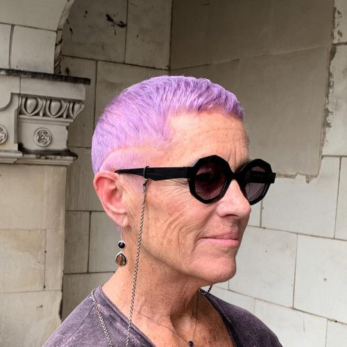Vibrant Purple Buzz Cut — Short Haircuts with Glasses