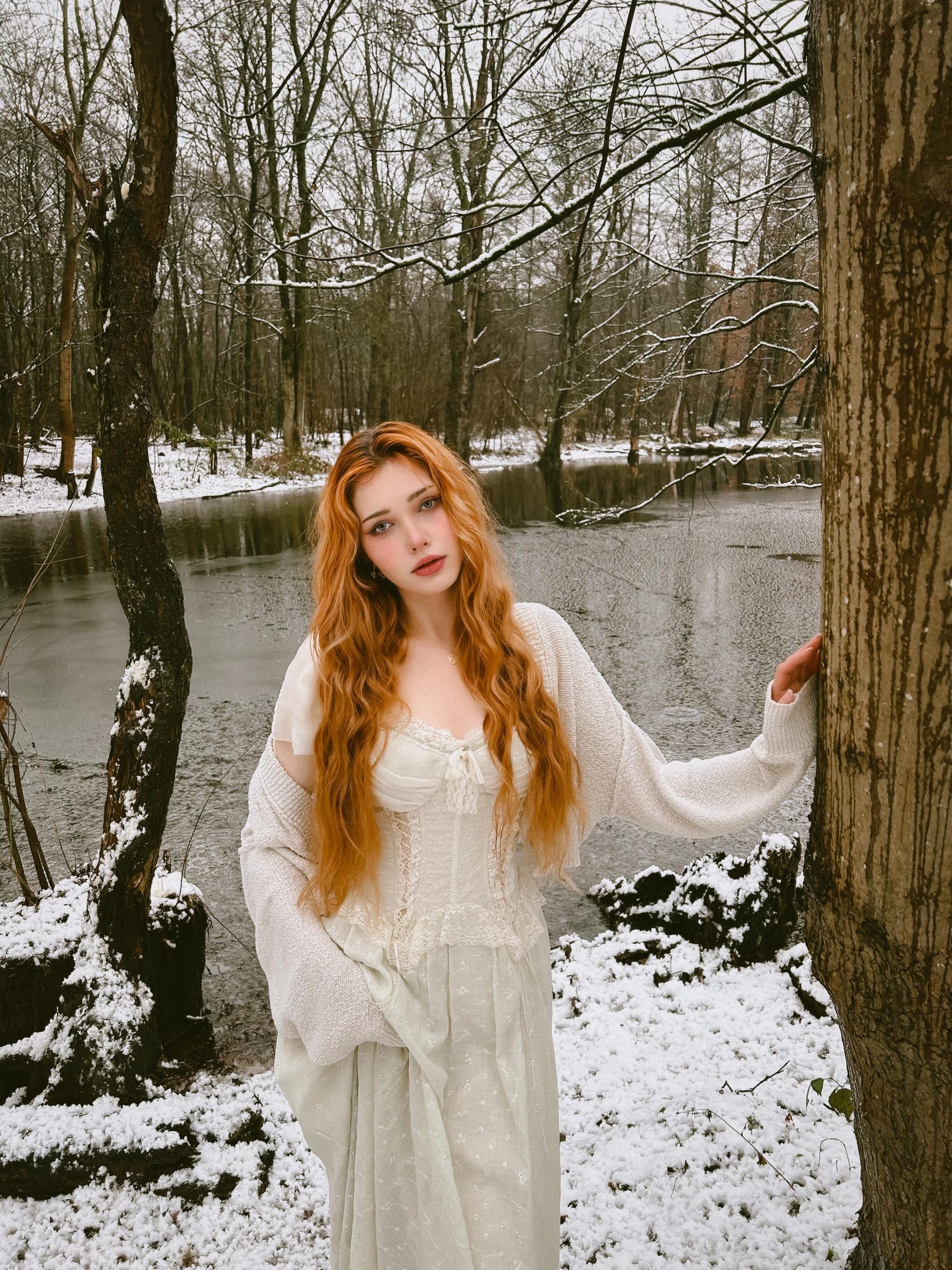 White Lace-Trimmed Corset and Maxi Dress with Knit Cardigan — Princesscore Outfits