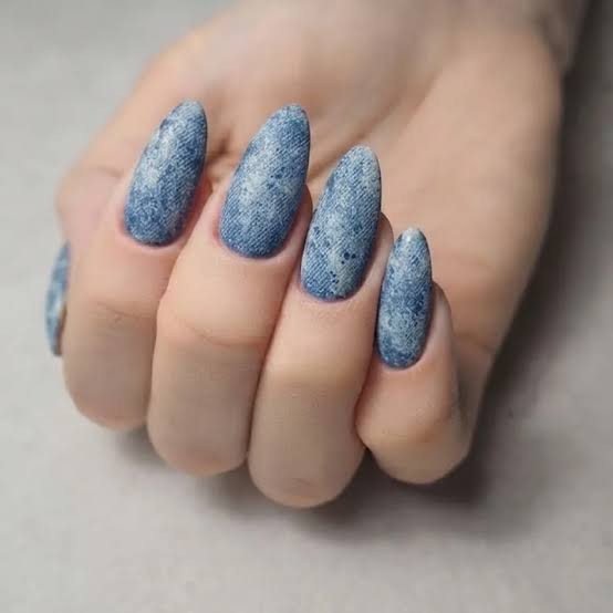 Subtle Texture Matte Medium Almond Denim Nails Subtle Texture Matte Medium Almond Denim Nails