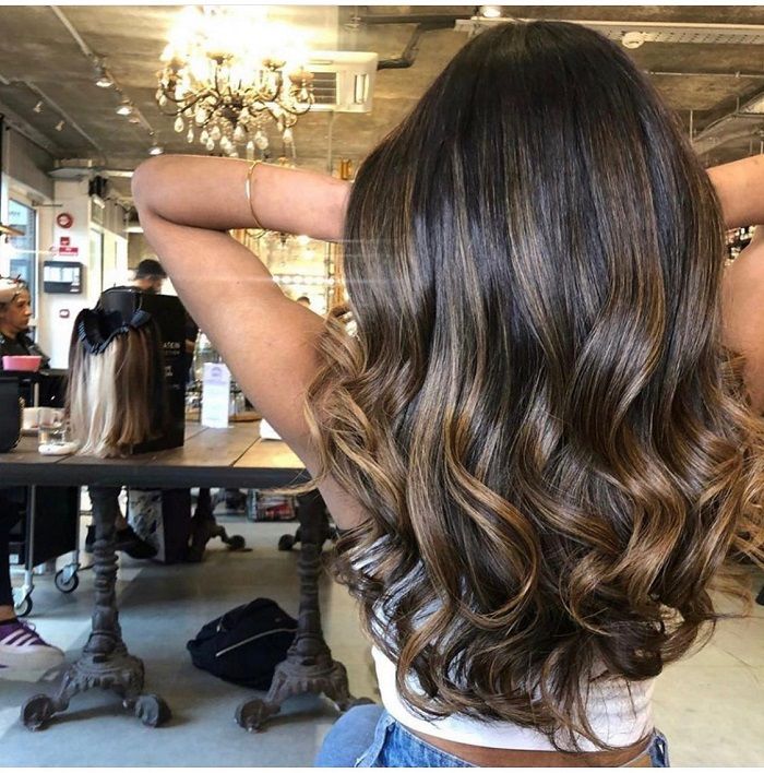 Dark Brown With Golden Blonde Balayage Dark Brown With Golden Blonde Balayage — Hair Color for Olive Skin