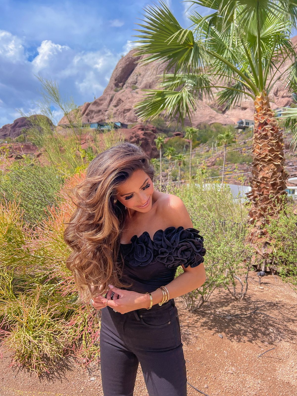 Black Off-the-Shoulder Top with Skinny Jeans — Scottsdale Outfits
