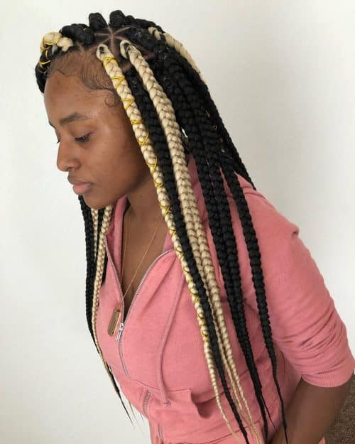 Triangle Part Braids With Blonde Highlights and Gold Triangle Part Braids With Blonde Highlights and Gold