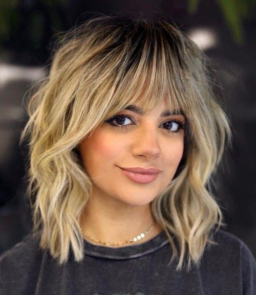 Blonde Shaggy Lob Balayage Highlights Blonde Shaggy Lob Balayage Highlights — Shaggy Bob