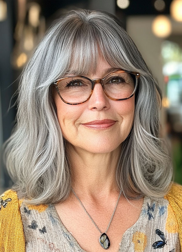 Silver Lob With Soft Waves Silver Lob With Soft Waves — Haircuts for Women Over 60 with Glasses