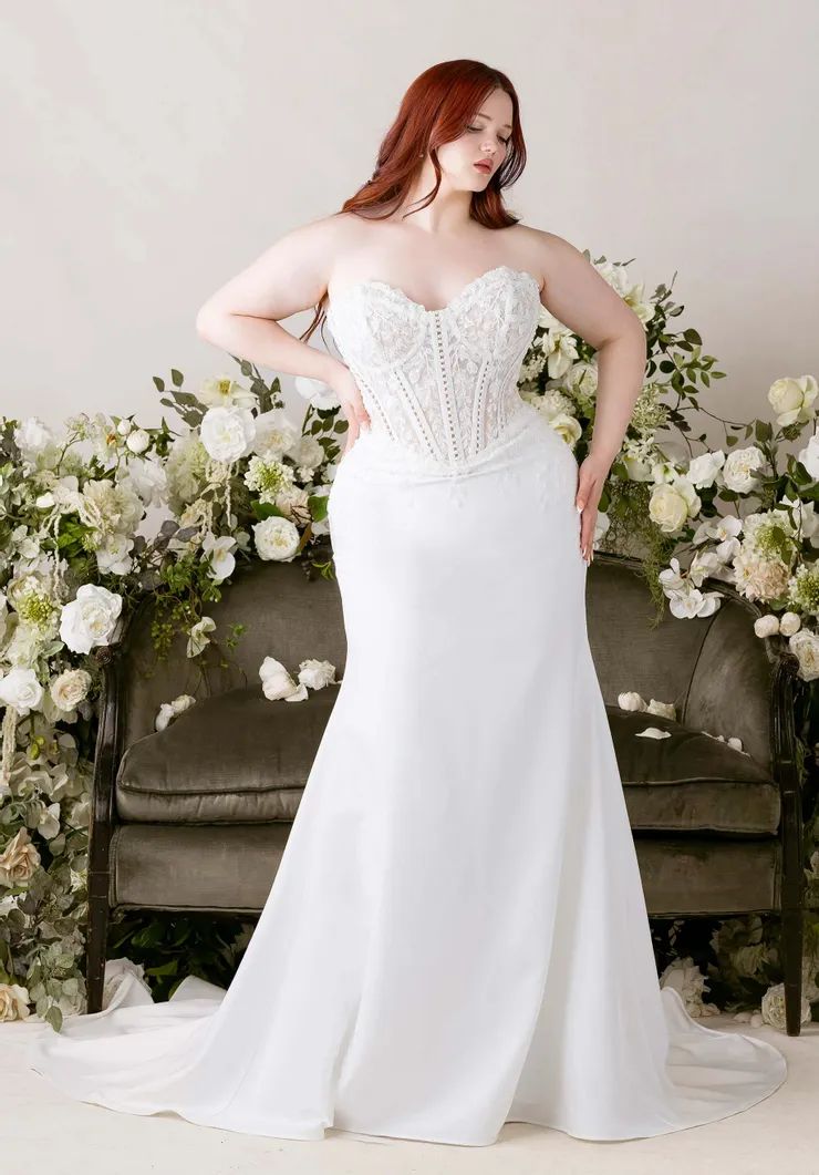 Strapless Satin Bridal Gown with Corset Bodice — Plus Size Dresses