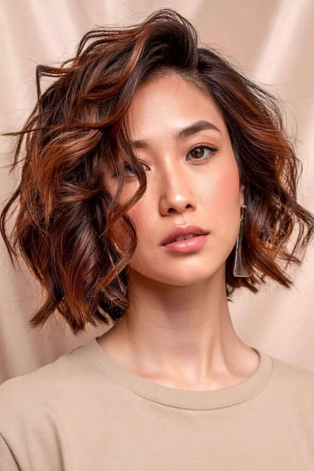 Asymmetrical Bob with Side-Swept Bangs — Wavy Hairstyles