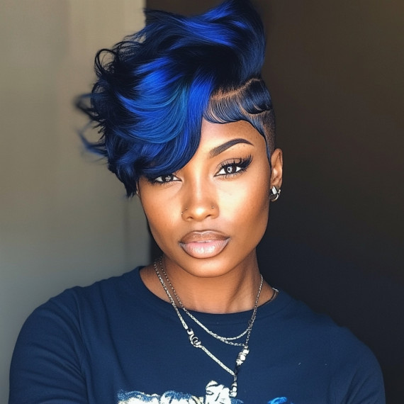 Blue Pixie With Asymmetrical Bang Blue Pixie With Asymmetrical Bang — 27 Piece Hairstyles
