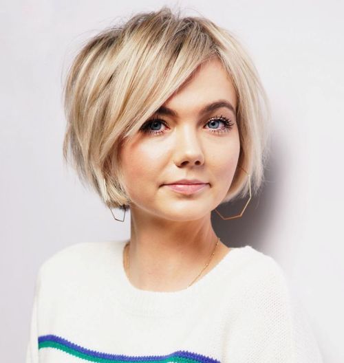 Ash Blonde Bob With Side Swept Bangs Ash Blonde Bob With Side Swept Bangs — Chin Length Bob