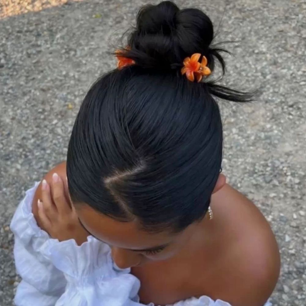 High Updo with Floral Accents — Mini Claw Clip Hairstyles