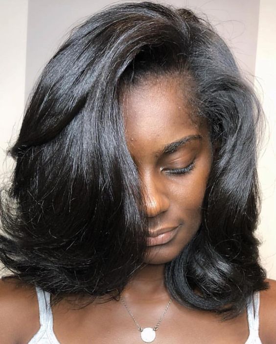 Smooth Collarbone Bob With Soft Layers — Silk Press with Layers