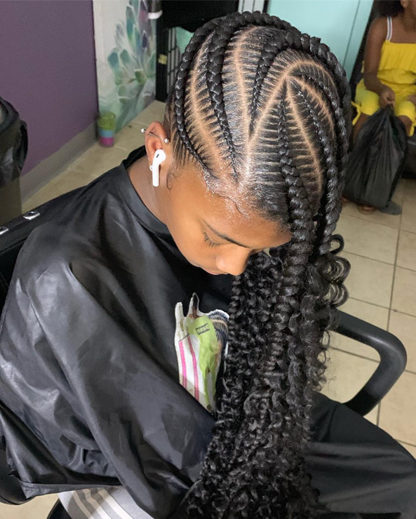 Cornrows and Loose Curls Mix — Lemonade Braids