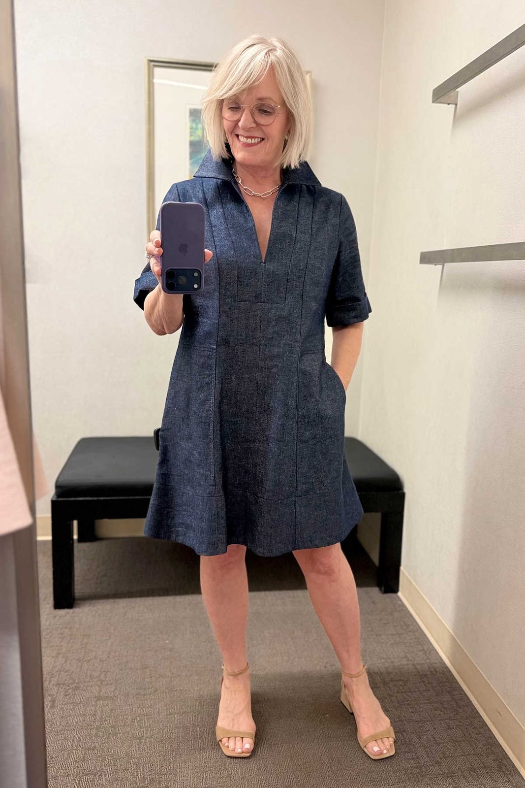 Casual Dark Blue Denim A-Line Dress Casual Dark Blue Denim A-Line Dress — Dresses for Women Over 60