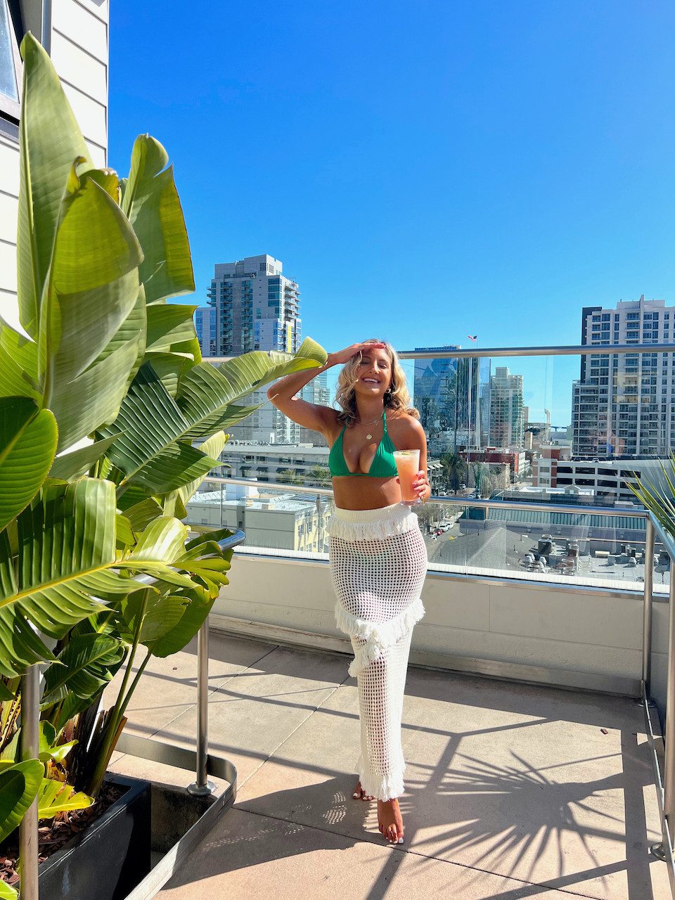 Green Bikini Top with White Crochet Maxi Skirt — San Diego Outfits