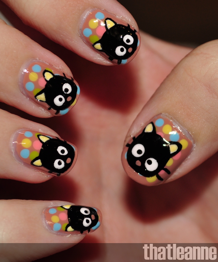 Playful Chococat Polka Dot Round Nails — Sanrio Nails