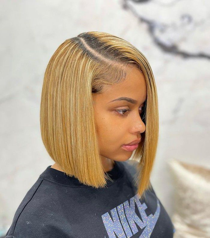 Sharp Platinum Bob With Dark Roots Sharp Platinum Bob With Dark Roots — Sew In Hairstyles
