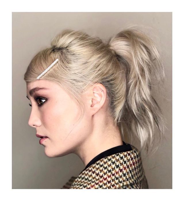 Textured Ash Blonde High Ponytail Textured Ash Blonde High Ponytail — Second Day Hairstyles
