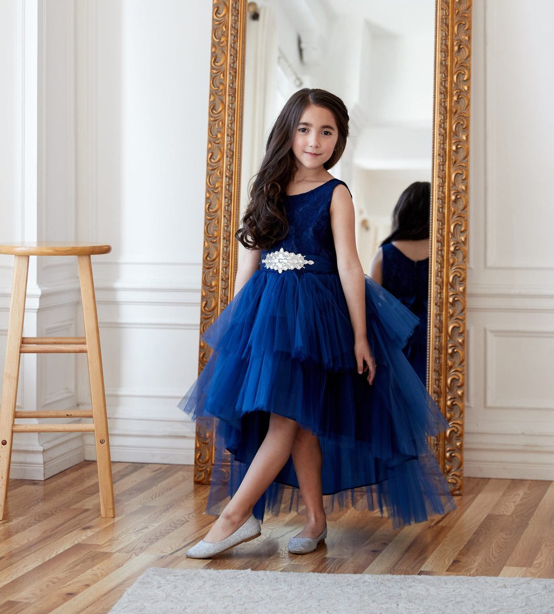 Royal Blue High-Low Formal Dress with Velvet Bodice — Tween Dresses