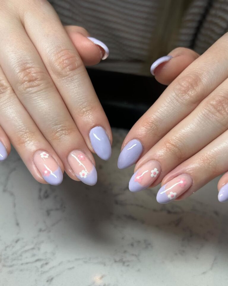 Lavender French with Floral Accents Lavender French with Floral Accents — Shellac Nails