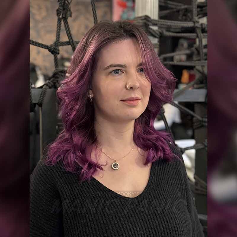 Bob With Purple Highlights and Curtain Bangs — Pink and Purple Hair