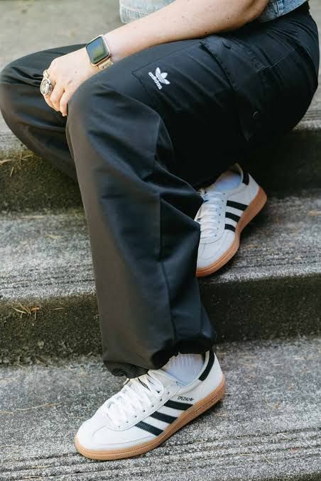 Sporty Cargo: White Adidas Spezial with Black Track Pants Sporty Cargo: White Adidas Spezial with Black Track Pants — Adidas Spezial Outfits