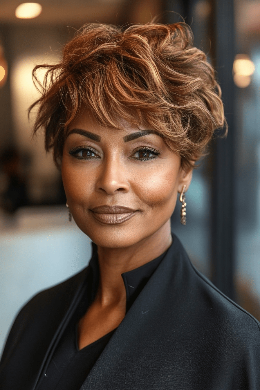 Textured Pixie With Honey Blonde Highlights — Haircuts for Black Women Over 60