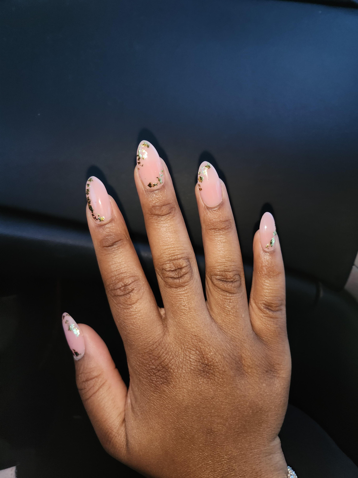 Pale Pink Gold Foil Almond Nails Pale Pink Gold Foil Almond Nails — Nails for Fat Fingers