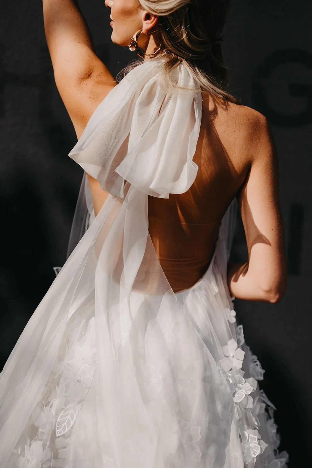 White Tulle Dress with Floral Appliques and Back Bow White Tulle Dress with Floral Appliques and Back Bow — Bachelorette Dresses