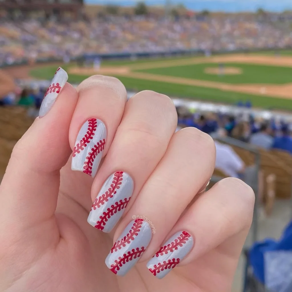 Light Grey Coffin with Stadium Backdrop Light Grey Coffin with Stadium Backdrop — Baseball Mom Nails