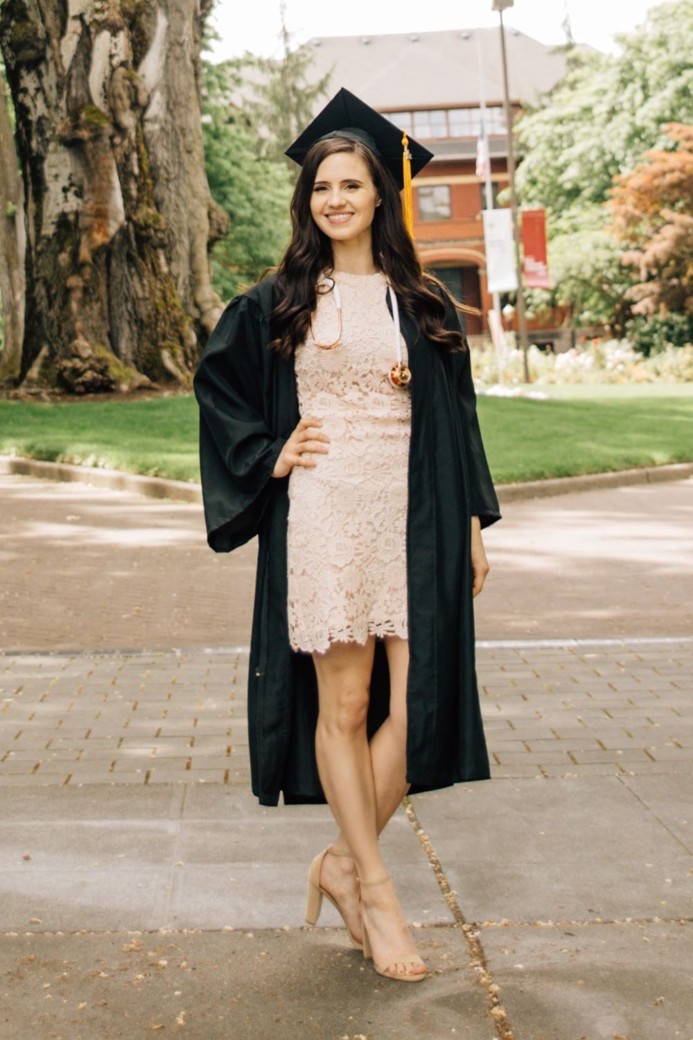 Elegant Lace Under a Graduation Gown Elegant Lace Under a Graduation Gown — Graduation Outfits