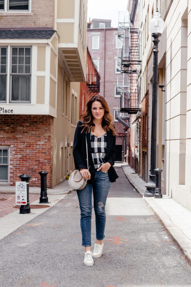 Smart Casual Blend: Plaid Top and Black Blazer Smart Casual Blend: Plaid Top and Black Blazer — Boston Outfits
