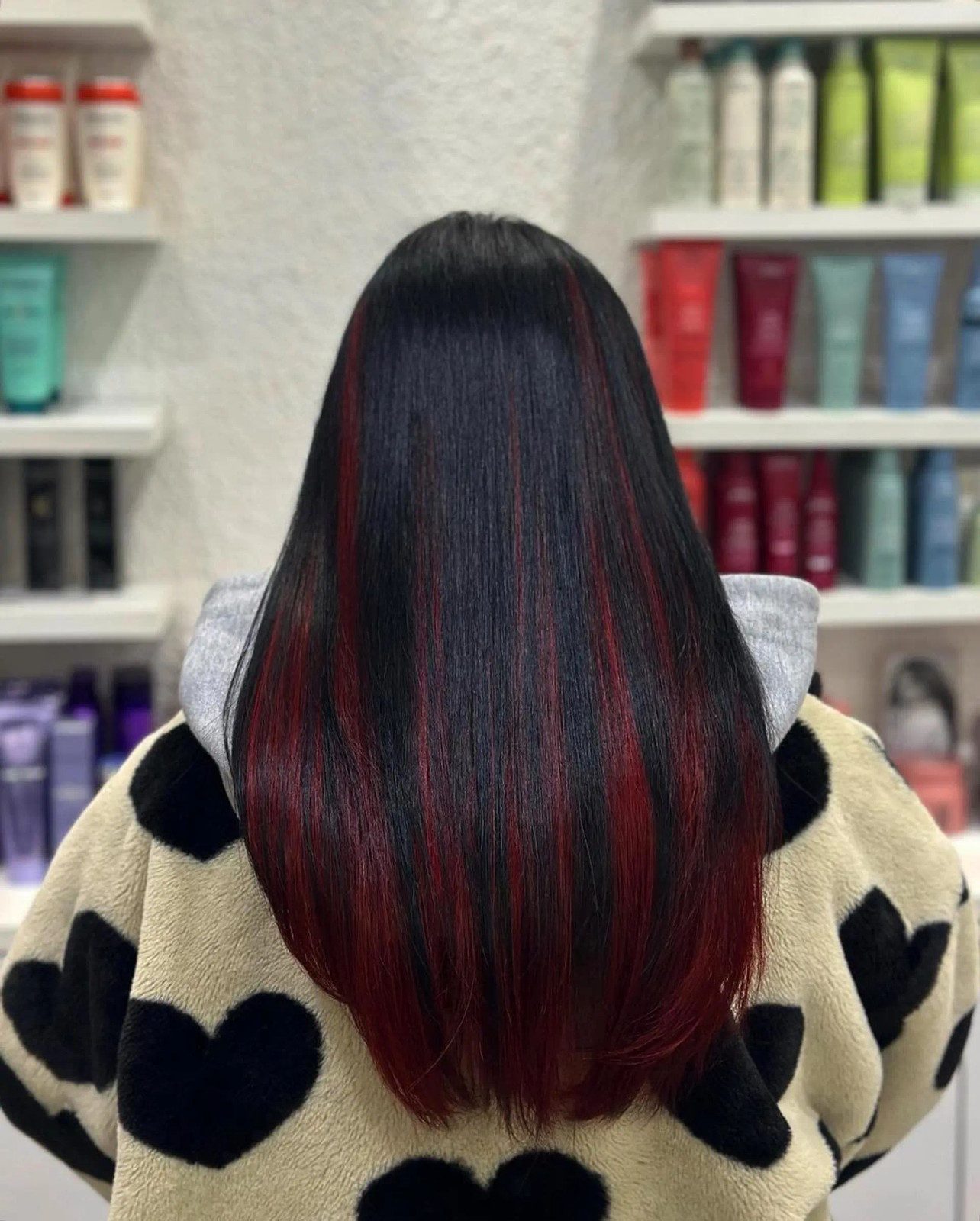 Dark Base With Red Peekaboo Highlights Dark Base With Red Peekaboo Highlights — Peekaboo Hair