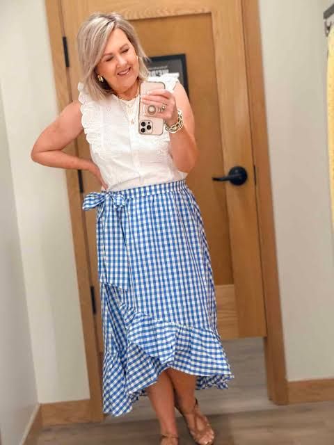 Eyelet Top and Gingham Wrap Skirt for Summer Eyelet Top and Gingham Wrap Skirt for Summer — J Crew Outfits