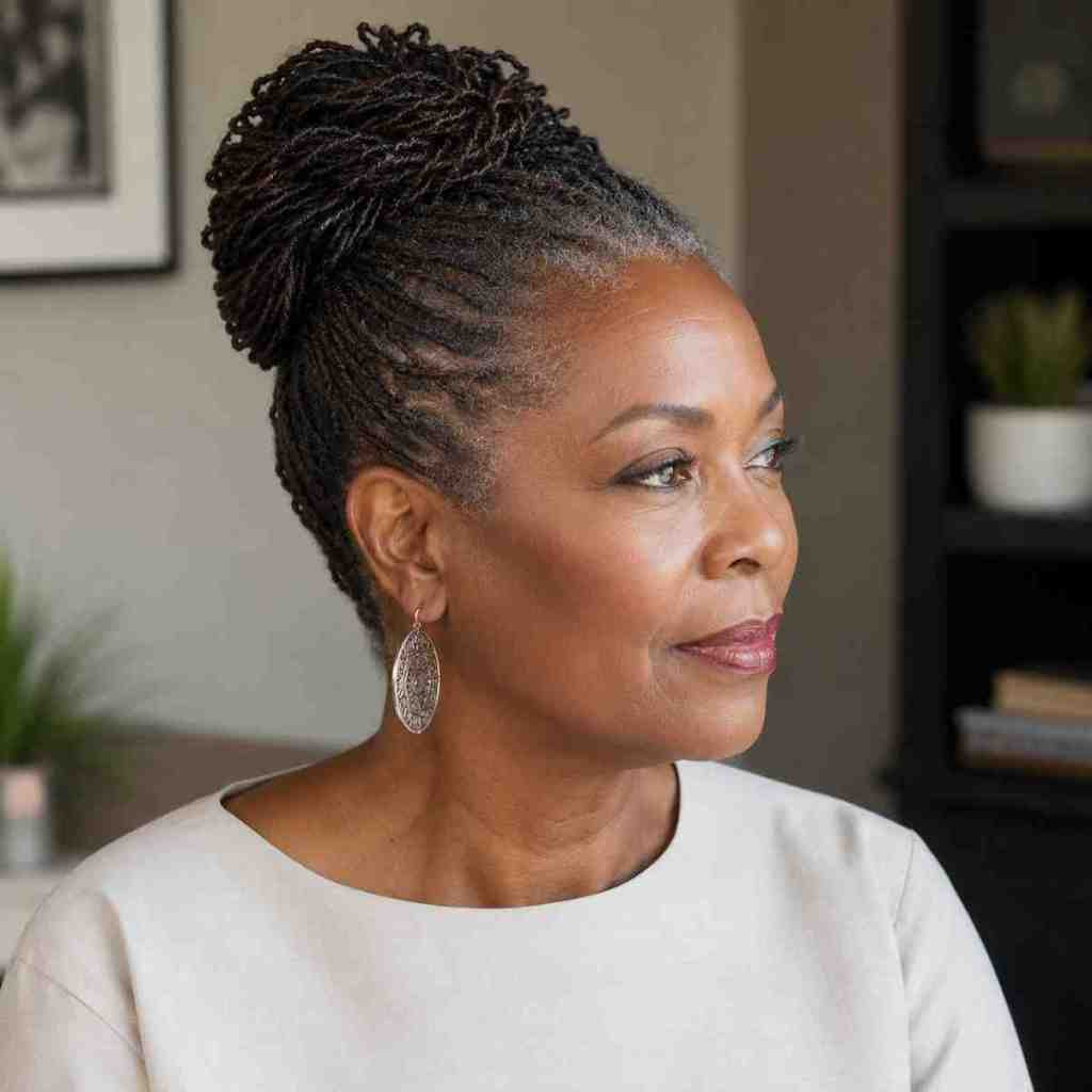 Neat Bun with Natural Grey Coils — Natural Hair Updo
